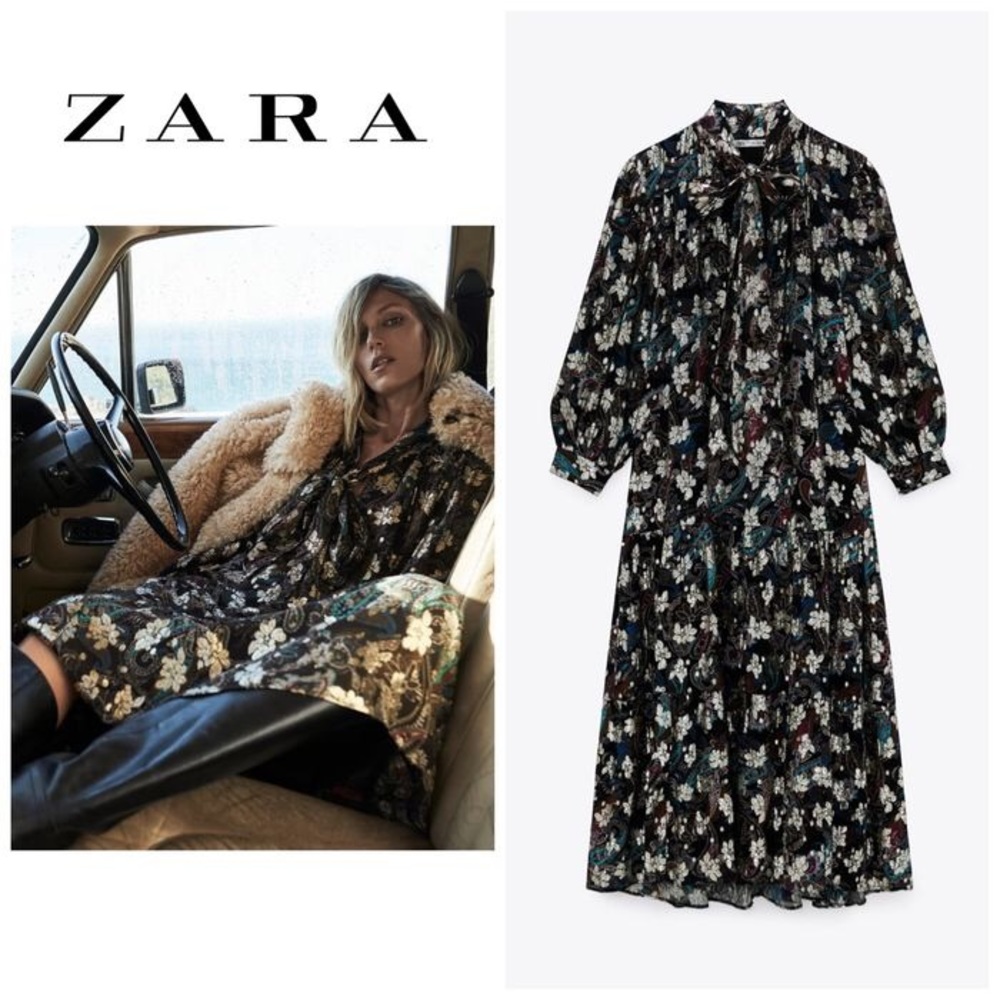 Zara Metallic Thread Print Dress
